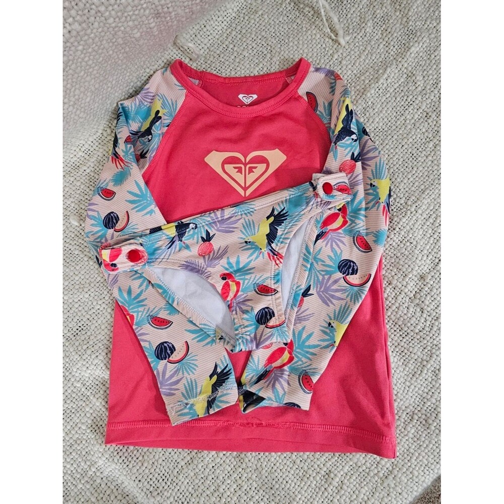 Roxy Kids Pink Tropical Parrot Rashguard Set Size 5